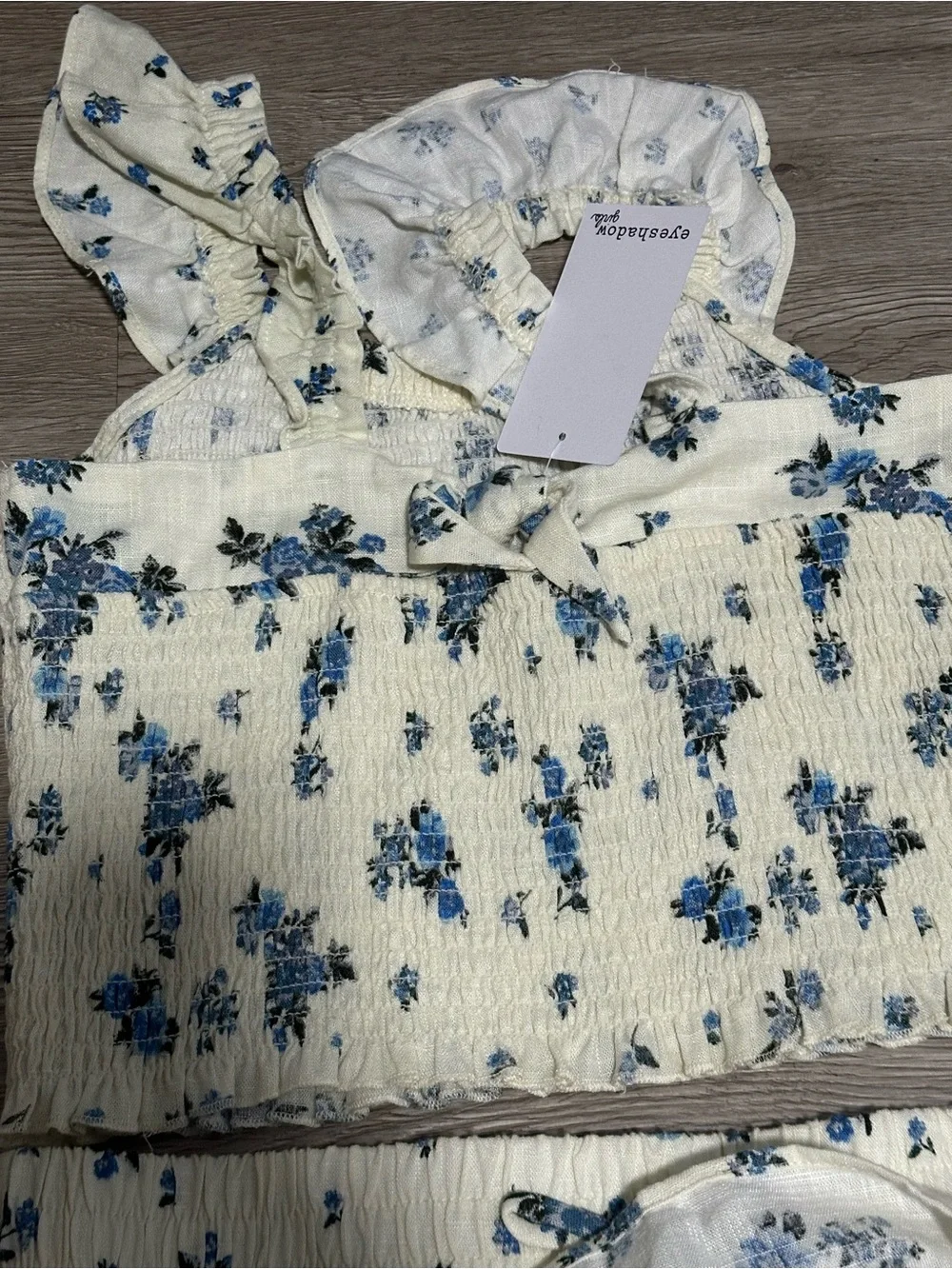 Kohl's Girls Cream and Blue Floral Matching Set - Crop Top & Tiered Skirt